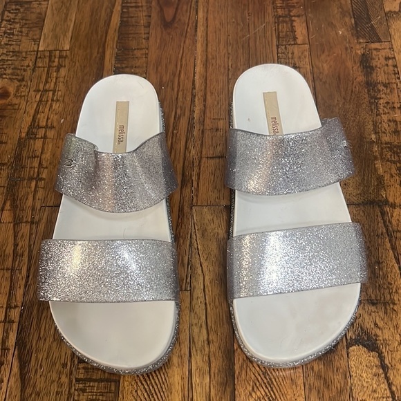 Melissa Cosmic Women glitter silver double strap slides slip on shoes size 6 - Picture 3 of 13